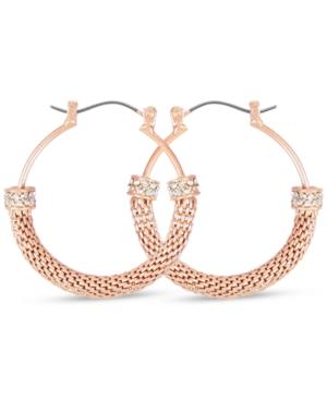 Guess Rose Gold-tone Pave Mesh Hoop Earrings