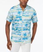 Newport Blue Men's Woodgrain Cruisin Tropical-print Short-sleeve Shirt