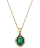 Emerald And White Sapphire Oval Pendant Necklace In 10k Gold (2 Ct. T.w.), Created For Macy's