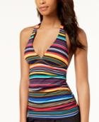 Nautica Striped V-neck Halter Tankini Top Women's Swimsuit