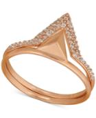 Lucky Brand Rose Gold-tone Plated Double Triangle Pave Ring