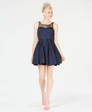 Trixxi Juniors' Illusion & Rose Textured Fit & Flare Dress