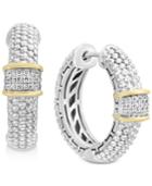 Balissima By Effy Diamond Cluster Beaded Hoop Earrings (1/8 Ct. T.w.)in Sterling Silver & 18k Gold