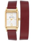 Nine West Women's Burgundy Imitation Leather Double Wrap Strap Watch 22x29mm Nw-1954wtby