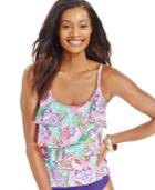 Miraclesuit Printed Tiered Ruffled Tankini Top Women's Swimsuit