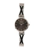 Bertha Quartz Amanda Collection Silver And Black Stainless Steel Watch 36mm
