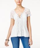 American Rag Crochet-trim Waffle-knit Top, Only At Macy's