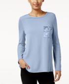 Ny Collection Mixed-media Velvet-pocket Top