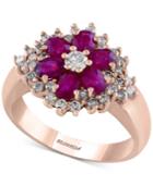 Effy Final Call Ruby (1-3/8 Ct. T.w.) And Diamond (5/8 Ct. T.w.) Flower Ring In 14k Rose Gold