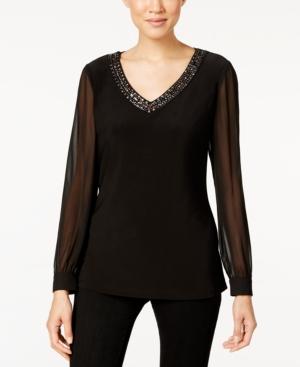 Alex Evenings Sheer-sleeve Beaded Top