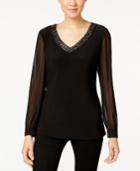 Alex Evenings Sheer-sleeve Beaded Top