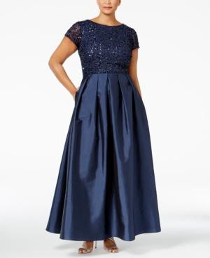 Adrianna Papell Plus Size Beaded A-line Gown
