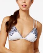 Lucky Brand Stitch In Time Triangle Embroidered Bikini Top Women's Swimsuit