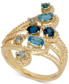 Blue Topaz (1-1/6 Ct. T.w.) And Diamond (1/3 Ct. T.w.) Statement Ring In 14k Gold