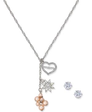 Charter Club Crystal And Imitation Pearl Necklace & Stud Earrings