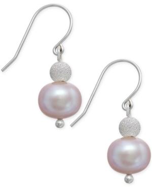 Freshwater Pearl (9mm) And Silver Bead Hook Earrings In Sterling Silver