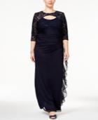 Betsy & Adam Plus Size Lace Rufled Gown