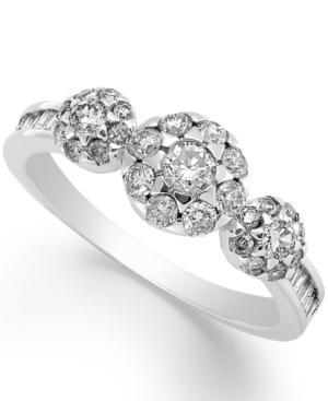 Diamond Ring, 14k White Gold Cluster Three-stone Ring (5/8 Ct. T.w.)