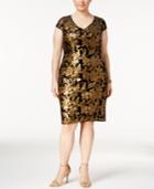 Adrianna Papell Plus Size Sequined Velvet Sheath Dress