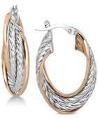 Two-tone Textured Hoop Earrings In 14k Gold & White Gold