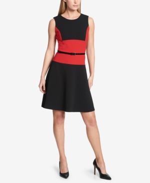 Tommy Hilfiger Belted Colorblocked A-line Dress