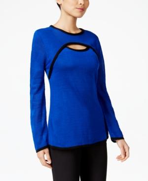 Ny Collection Petite Mesh-sleeve Keyhole Sweater