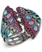 Betsey Johnson Hematite-tone Stone And Pave Butterfly Wing Cuff Bracelet