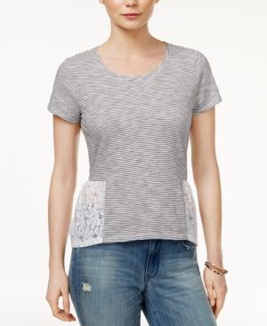 Maison Jules Cotton Lace-trim T-shirt, Only At Macy's