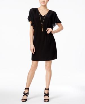 Msk Flutter-sleeve Tassel Necklace Dress