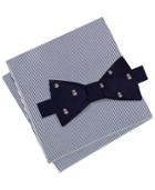 Tommy Hilfiger Men's Snowman Bow Tie & Stripe Pocket Square Set