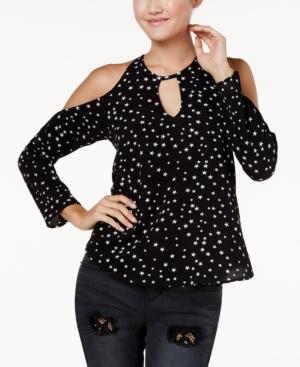 7 Sisters Juniors' Printed Cold-shoulder Top