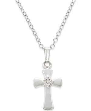 Children's Diamond Accent Cross Pendant Necklace In Sterling Silver