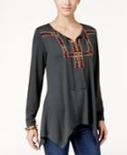Style & Co. Embroidered Handkerchief-hem Top, Created For Macy's