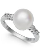 Cultured Freshwater Pearl (9mm) & Diamond (1/8 Ct. T.w.) Ring In 14k White Gold