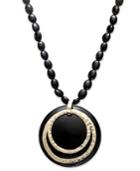 14k Gold Necklace, Onyx Bullseye Pendant (34mm)