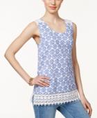 Charter Club Printed Crocheted-hem Tank Top, Only At Macy's