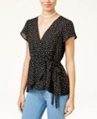 Lily Black Juniors' Polka-dot Wrap Top, Created For Macy's