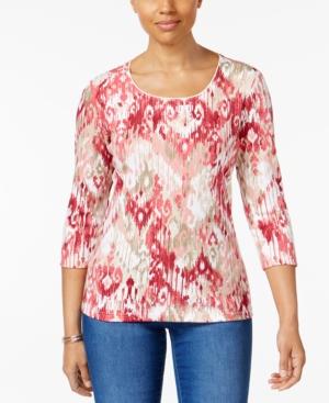 Karen Scott Petite Printed Scoop-neck Top, Created For Macy's