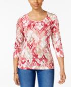 Karen Scott Petite Printed Scoop-neck Top, Created For Macy's