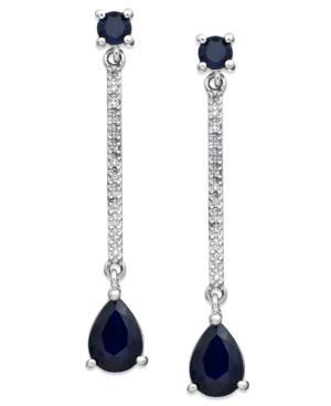 14k White Gold Sapphire (2 Ct. T.w.) And Diamond Accent Linear Drop Earrings