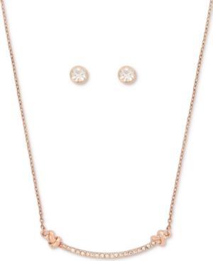 Kenneth Cole New York Rose Gold-tone Crystal And Knot Bar Necklace & Stud Earrings