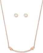 Kenneth Cole New York Rose Gold-tone Crystal And Knot Bar Necklace & Stud Earrings