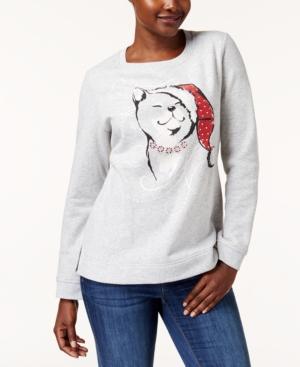 Karen Scott Holiday Cat-print Sweatshirt, Created For Macy's