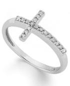 Diamond Ring, 10k White Gold Diamond Sideways Cross Ring (1/10 Ct. T.w.)