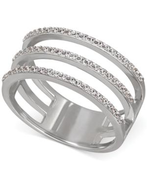 Swarovski Zirconia Three Layer Statement Ring In Sterling Silver