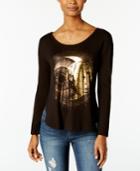 Belle Du Jour Juniors' Celestial Metallic Graphic T-shirt