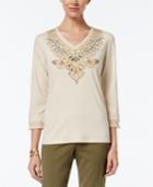 Alfred Dunner Cactus Ranch Collection Embroidered Beaded Top