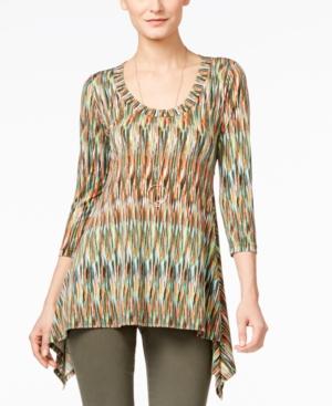 Karen Kane Printed Handkerchief-hem Blouse