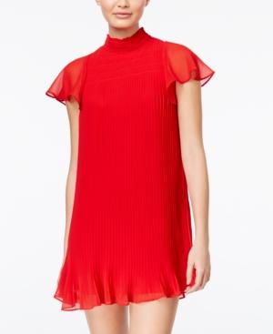 City Studios Juniors' Mock-neck Pleated Shift Dress