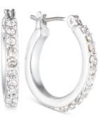 Anne Klein Silver-tone Crystal Small 1/2 Hoop Earrings